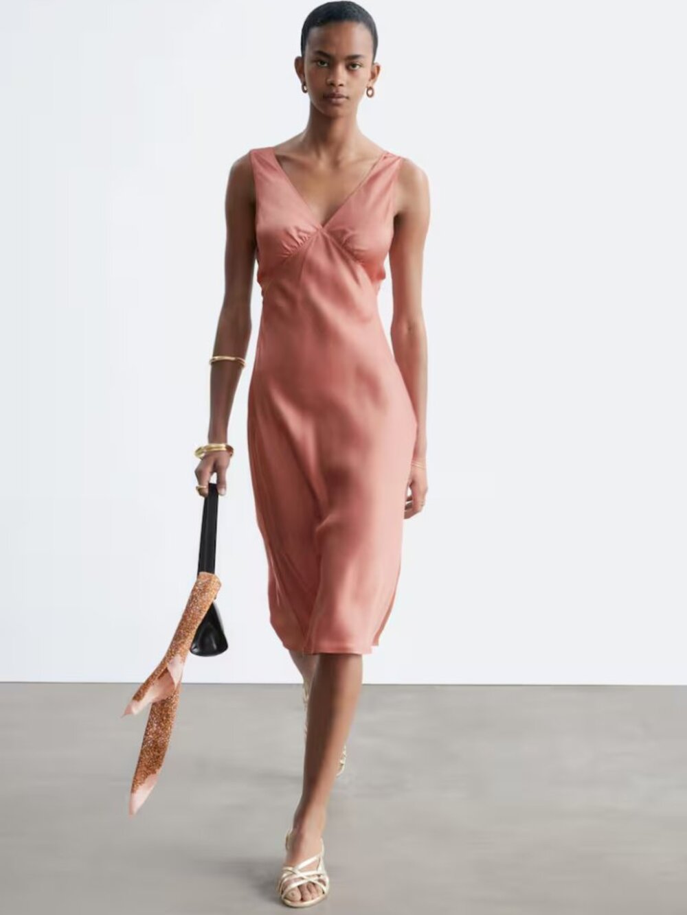 NWT! V-Neck Slip Midi Dress Peach Color size 8